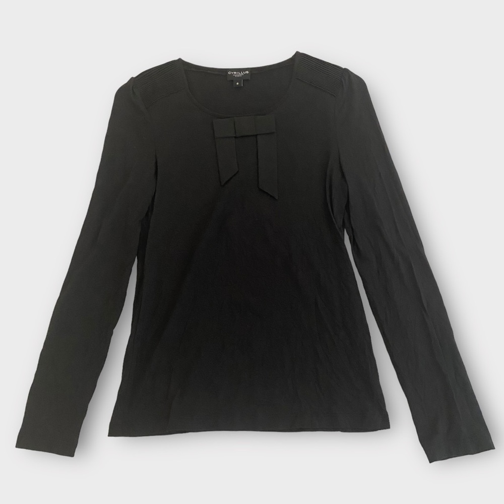 Cyrillus Paris Women’s Top Blouse Small Pleated Shoulder Panels Bow Dainty